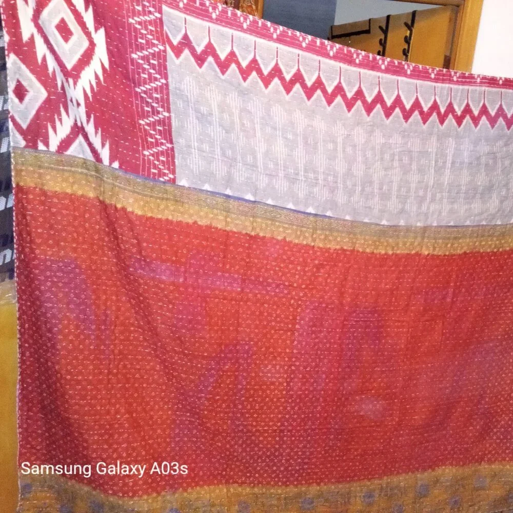 Kantha Quilt Peach Green 56